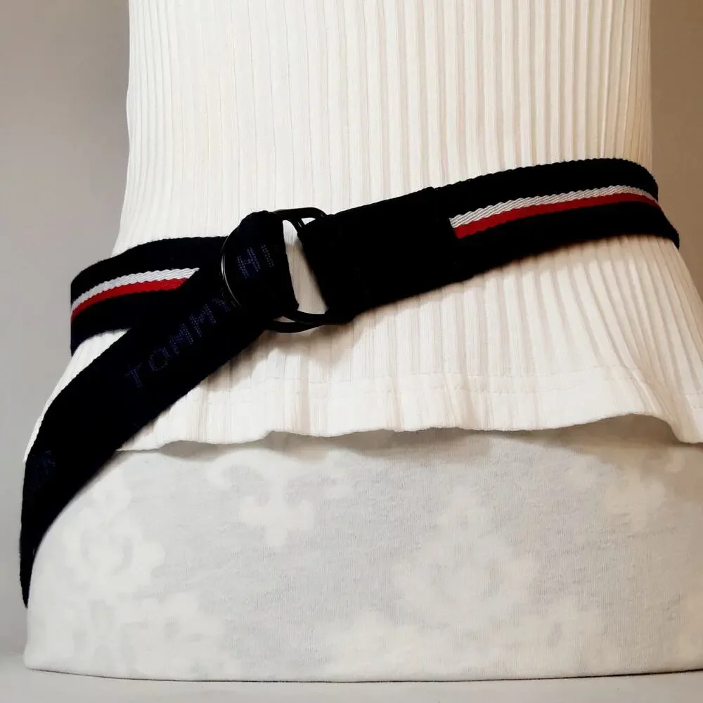 💎Tommy Hilfiger Red White Blue Stripe Soft Canvas Belt One Size